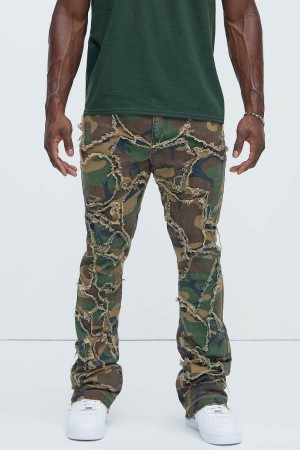 Camo Fashion Nova Fray All Ways Stacked Skinny Flare Men Pants USA | 543629GLV