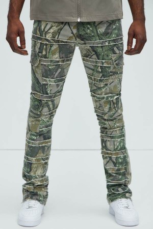 Camo Fashion Nova Frayed Panel Me Right Slim Flare Men Pants USA | 075486GRU