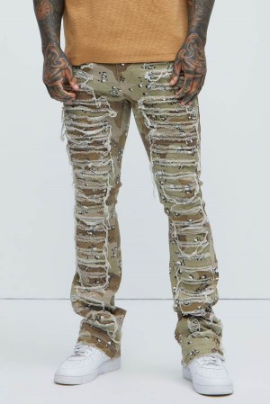 Camo Fashion Nova Got Me Destroyed Stacked Skinny Flare Men Pants USA | 091486QOE