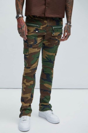 Camo Fashion Nova On The Verge Waxed Cargo Zipper Flare Men Pants USA | 341902AIV