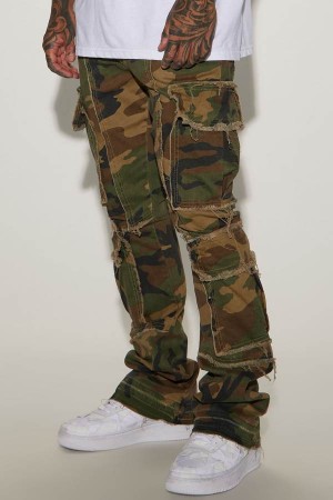 Camo Fashion Nova Shout Out Fray Stacked Skinny Flare Men Pants USA | 128569WHK