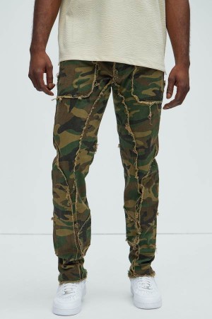 Camo Fashion Nova Speak Up Frayed Straight Men Pants USA | 315062SVL