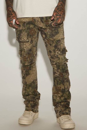 Camo Fashion Nova Three Cargo Stacked Skinny Flare Men Pants USA | 104297PEU