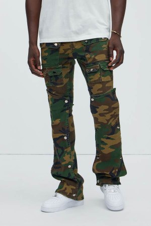 Camo Fashion Nova Utility Snap Pockets Flare Men Pants USA | 028351WRX