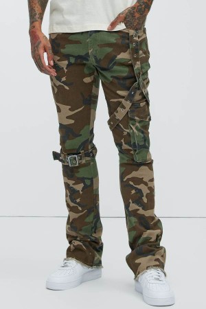 Camo Fashion Nova With The Straps Camo Stacked Skinny Flare Men Pants USA | 690374KRF