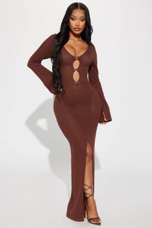 Chocolate Fashion Nova A Lounge Babe Maxi Women Dress USA | 564918EOD