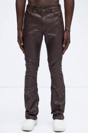 Chocolate Fashion Nova Keep It Solid Faux Leather Stacked Skinny Flare Men Pants USA | 249710LJX