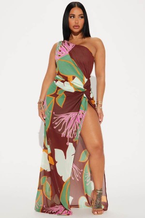 Chocolate Fashion Nova Living Tropical Maxi Women Dress USA | 840763GXQ