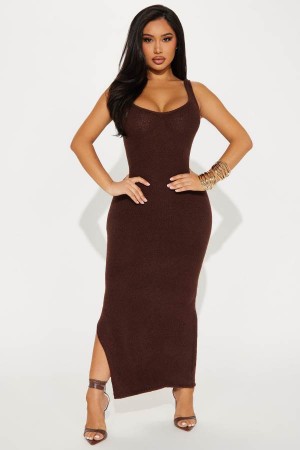 Chocolate Fashion Nova Nadia Sweater Maxi Women Dress USA | 852497QUL