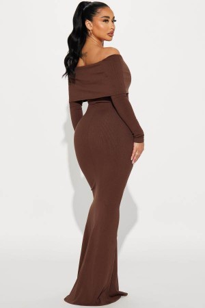 Chocolate Fashion Nova Nayeli Snatched Maxi Women Dress USA | 715628GIQ