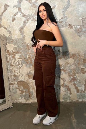 Chocolate Fashion Nova Smooth Talker Cargo Boyfriend Women Jeans USA | 972350VHB