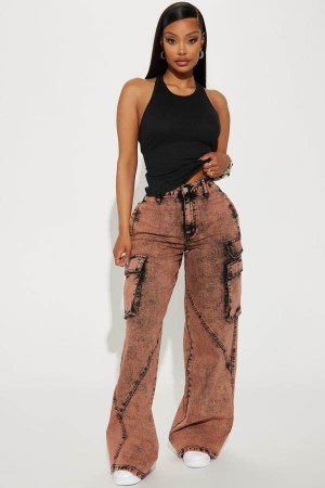 Coral Fashion Nova Always On Cargo Acid Wash Women Jeans USA | 530861FHC