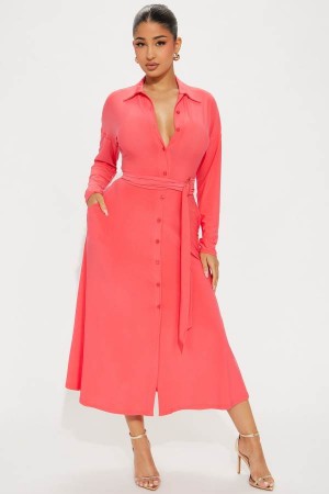 Coral Fashion Nova Elena Button Up Midi Women Dress USA | 162493HRW