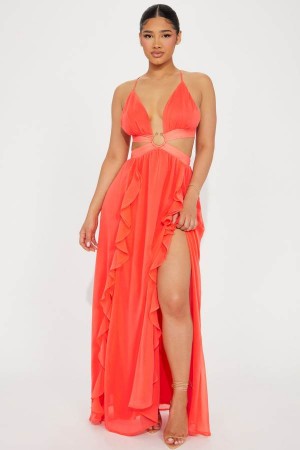 Coral Fashion Nova Endless Affection Maxi Women Dress USA | 076132NRB