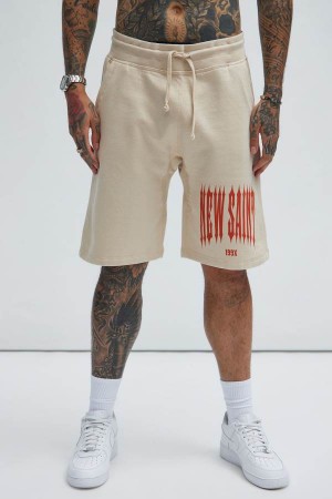 Cream Fashion Nova 199X Edge Men Sweatshorts USA | 237615WBH