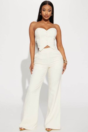 Cream Fashion Nova Amelia Two Piece Pant Suit Women Pants USA | 605173QLP