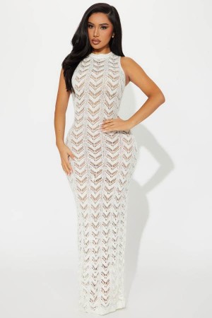 Cream Fashion Nova At The Villa Crochet Maxi Women Dress USA | 471625XFK