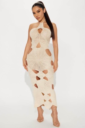 Cream Fashion Nova Bungalow Crochet Midi Women Dress USA | 726104HSV