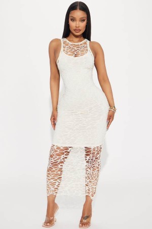 Cream Fashion Nova Callie Crochet Maxi Women Dress USA | 283546GWR