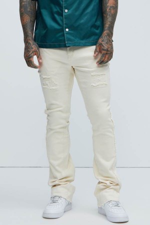 Cream Fashion Nova Dogwood Stacked Skinny Flare Men Pants USA | 837906ROF