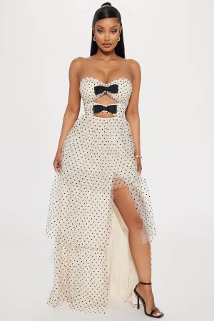 Cream Fashion Nova Elegant Polka Dot Maxi Women Dress USA | 273185EPJ