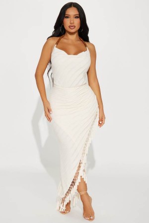 Cream Fashion Nova Harley Textured Maxi Women Dress USA | 276503TSR