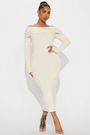 Cream Fashion Nova Josie Sweater Midi Women Dress USA | 921760XEO