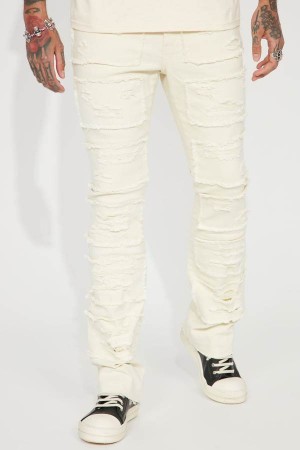 Cream Fashion Nova Let You Go Destroyed Stacked Skinny Flare Men Jeans USA | 749281FBP