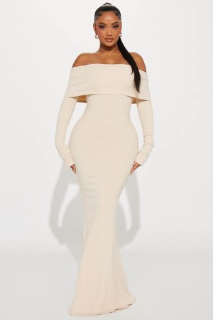 Cream Fashion Nova Nayeli Snatched Maxi Women Dress USA | 514982VGY