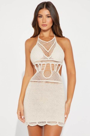 Cream Fashion Nova Nights in Tulum Mini Women Dress USA | 521430NAZ