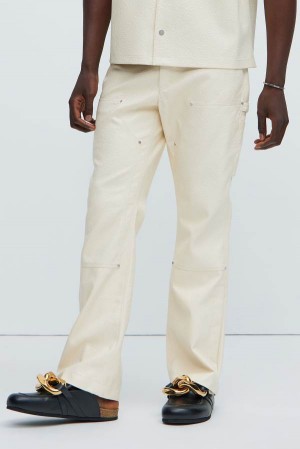 Cream Fashion Nova Riker Faux Leather Carpenter Flare Men Pants USA | 305418BVN