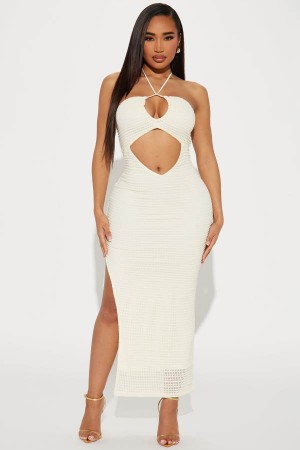 Cream Fashion Nova Sofie Crochet Maxi Women Dress USA | 923546NMP