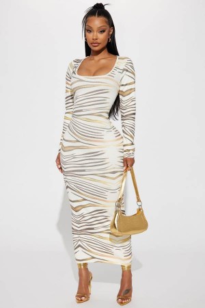 Cream Fashion Nova Zara Sweater Maxi Women Dress USA | 278153YRW