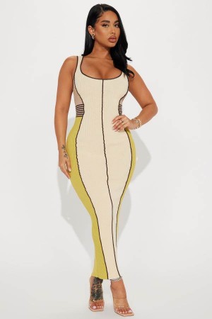 Cream Fashion Nova Zarita Sleeveless Knit Maxi Women Dress USA | 081542GAX