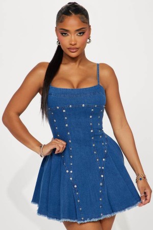 Dark Blue Fashion Nova Punk Princess Denim Mini Women Dress USA | 705146ZBY