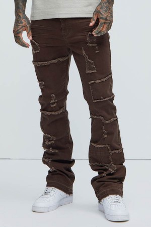 Dark Brown Fashion Nova Manchester Stacked Skinny Flare Men Pants USA | 649571GAB