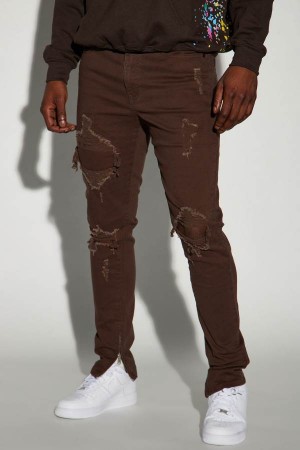 Dark Brown Fashion Nova Point Of View Skinny Men Jeans USA | 359604OYU