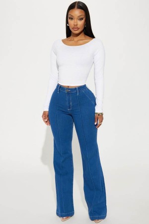 Dark Wash Fashion Nova 70s Bliss Stretch Flare Women Jeans USA | 298350IDW