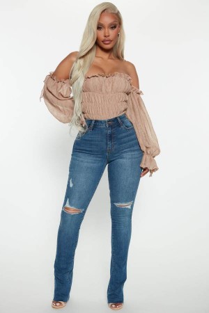 Dark Wash Fashion Nova Best Stretch Ripped High Rise Bootcut Women Jeans USA | 250318XAT