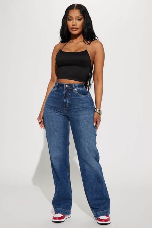 Dark Wash Fashion Nova By The Hour Non Stretch Straight Leg Women Jeans USA | 760852WCK