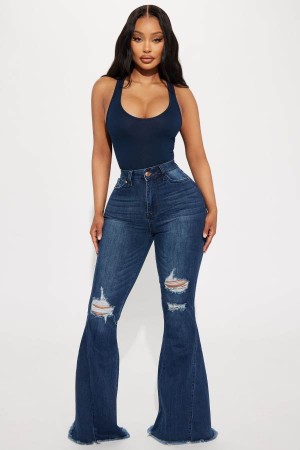 Dark Wash Fashion Nova Come Correct Stretch Flare Women Jeans USA | 963175JOD