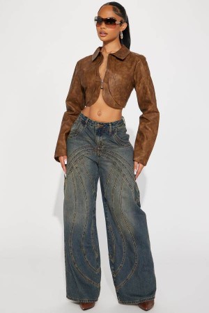 Dark Wash Fashion Nova Copenhagen Non Stretch Tinted Wide Leg Women Jeans USA | 156283VFI