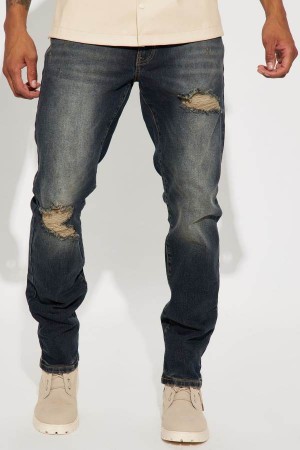 Dark Wash Fashion Nova Day To Day Distressed Slim Men Jeans USA | 638047QLG