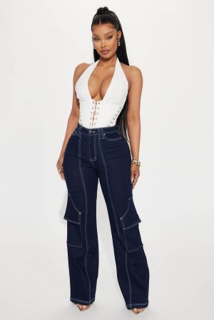 Dark Wash Fashion Nova Dedicated To You Stretch Cargo Women Jeans USA | 159428TZB