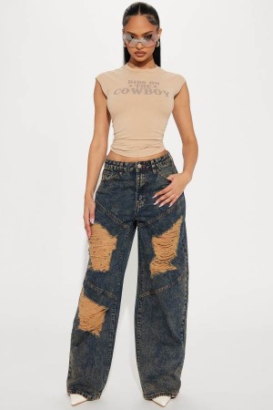 Dark Wash Fashion Nova Like You Wouldn't Believe Ripped Baggy Women Jeans USA | 302658ZOQ