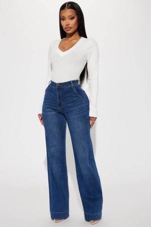 Dark Wash Fashion Nova Margot Stretch Trouser Women Jeans USA | 879154UPM