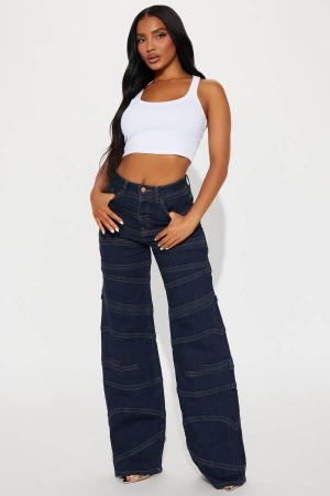 Dark Wash Fashion Nova Not As It Seams Straight Leg Women Jeans USA | 637021MGW