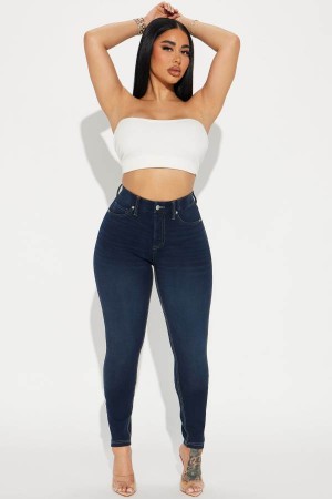 Dark Wash Fashion Nova Off The Record Knit Denim Stretch Skinny Women Jeans USA | 759106FHE