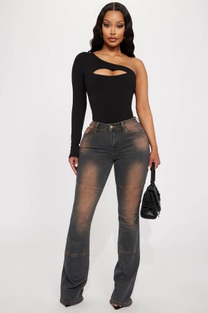 Dark Wash Fashion Nova Okay Bestie Tinted Stretch Flare Women Jeans USA | 750268DTB