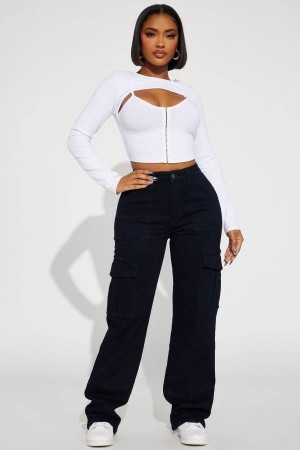 Dark Wash Fashion Nova On Repeat Stretch Cargo Women Jeans USA | 690452HPK